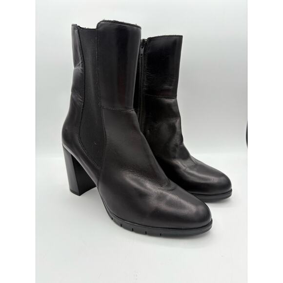 NWOT Rizzoli Romanian Black Leather Block Heel Ankle Boots Size 9 - Picture 1 of 11